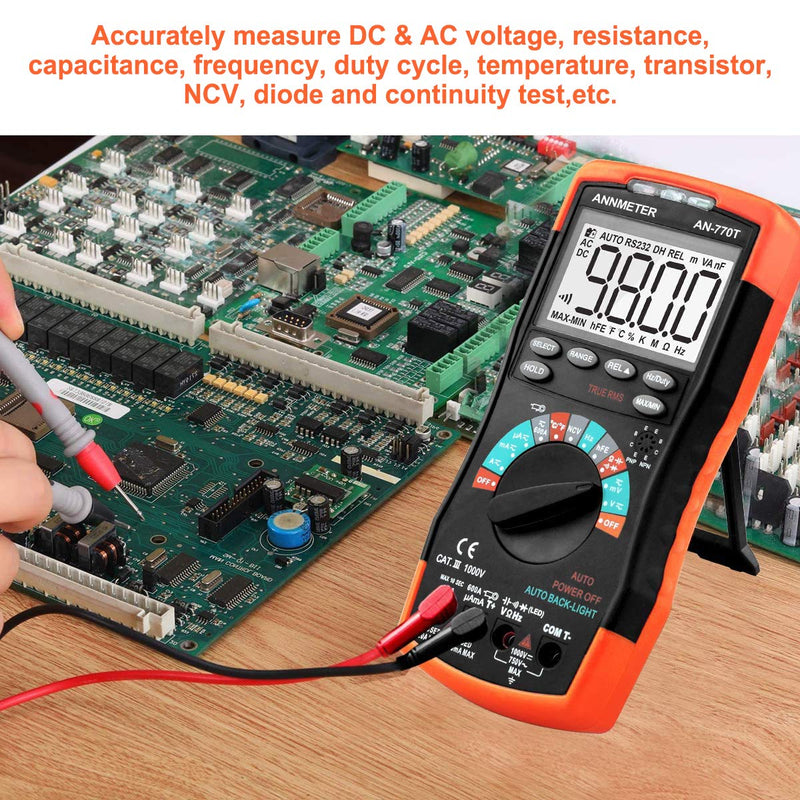 AIOMEST AN-770T Digital Multimeter Auto-Ranging 6000 Counts Multimeter, Voltage/Current/Resistance Meter, Measures Capacitor Temperature and Diode, TRMS DMM with Data Hold, NCV and Backlight Auto-ranging AI-770T