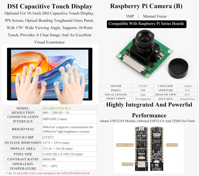 AI ESP32-P4-WIFI6 Development Board with Pre-Soldered Header, Based On ESP32-P4 and ESP32-C6, Supports Wi-Fi 6 and Bluetooth 5 / BLE, Rich Human-Machine Interfaces, Supports AI Speech Interaction