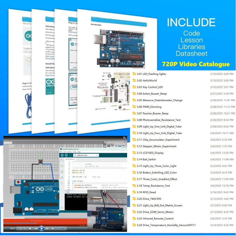 UNO R3 Kit Mega328 Tutorial Compatible with Arduino IDE 40 in 1 Electronics Circuit Breadboard Engineering Kit for Kids and Engineers, 720P Video Courses and Online Technical Support for Beginners Complete