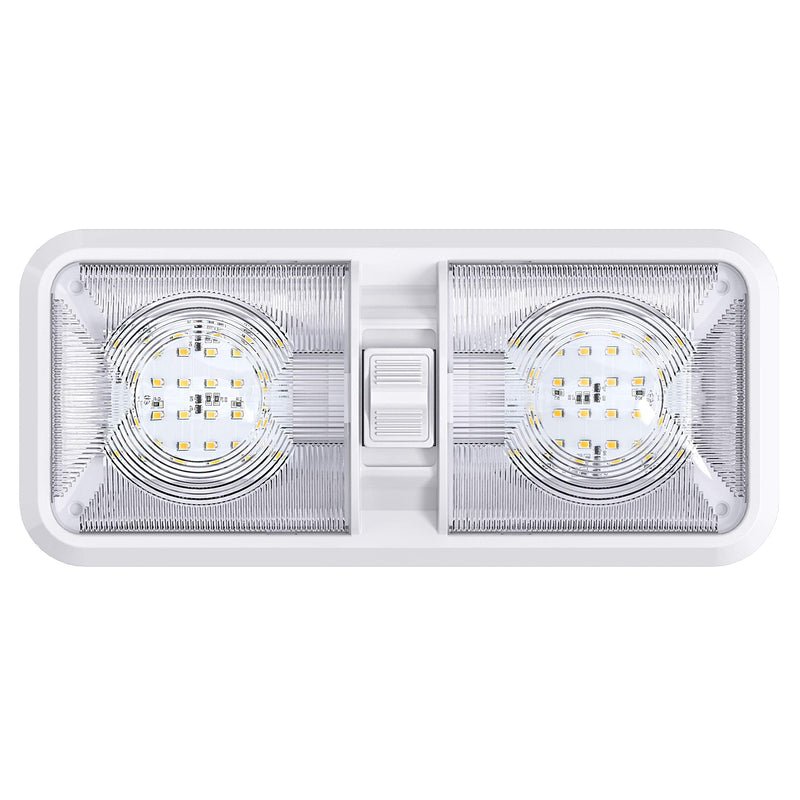 2 Pack RV LED Ceiling Double Dome Light Fixture with ON/OFF Switch Interior Lighting for Car/RV/Trailer/Camper/Boat DC 12V Natural White 4000-4500K 48X2835SMD