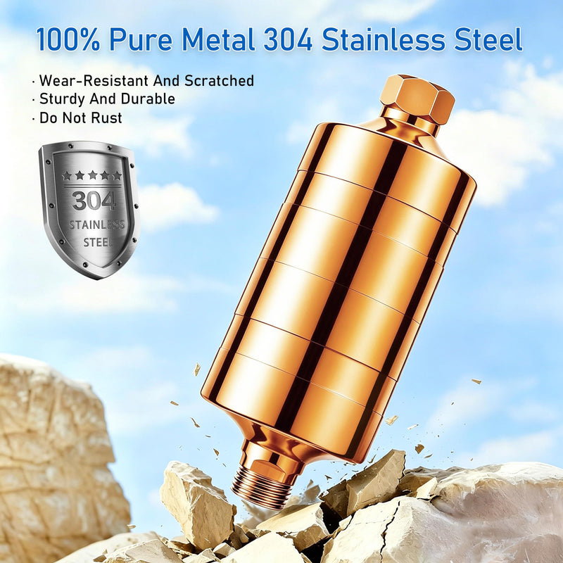 Larger Premium Metal Shower Filter, Stainless Steel 304, Clean Soft Water, Remove 99% Chlorine, Improve Your Skin Nail Hair, Easy to Install (Rose gold) Rose Gold