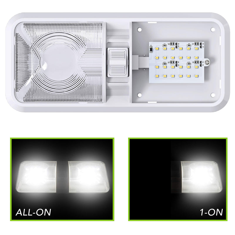 2 Pack RV LED Ceiling Double Dome Light Fixture with ON/OFF Switch Interior Lighting for Car/RV/Trailer/Camper/Boat DC 12V Natural White 4000-4500K 48X2835SMD