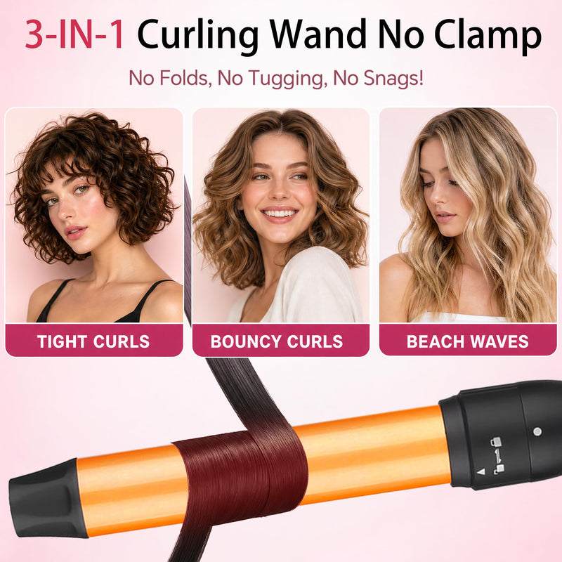  [AUSTRALIA] - UNOBEY 3 in 1 Curling Iron Wand Set with 3 Interchangeable Ceramic Barrel | Curling Wand (9-25-32mm), Instant Heat Up, Hair Curler Tools for Long & Short Hair, Include Glove, Dual Voltage