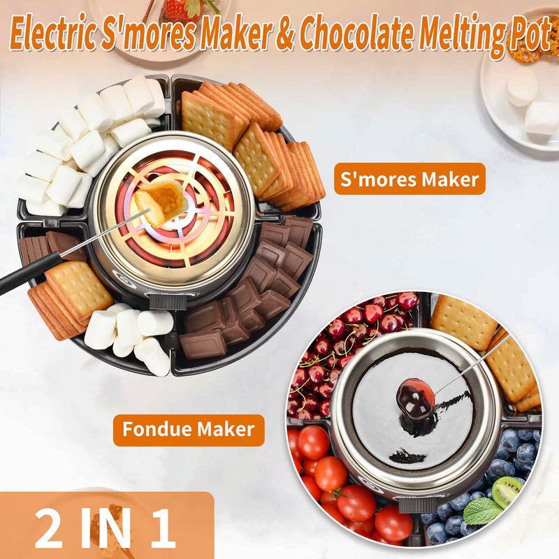 SANLE SOPFFY 2 in 1 Electric S'mores Maker & Fondue Pot,S'mores Maker Tabletop Indoor Kit with 4 Roasting Forks & 1 Flameless Temperature-controlled Heater,Christmas Gifts,Family Gifts