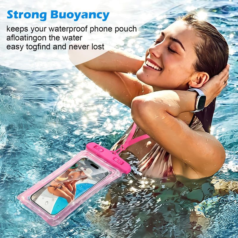 DLseego 2pc PVC Floating Waterproof Phone Pouch with Lanyard (Pink+White) | Universal Case for iPhone 17 16 15 13 Pro Max Up to 7", Beach Cruise for Apple iPhone,Samsung,and More Pink+White
