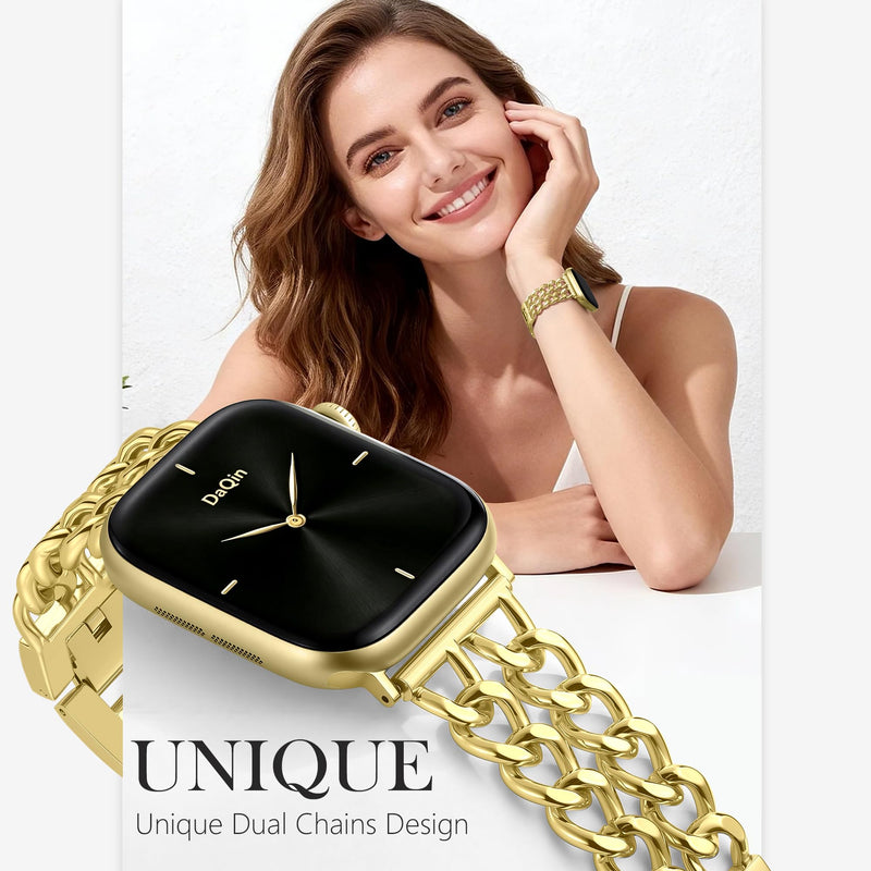 DaQin Gold Band Compatible with Apple Watch Bands for Women 40mm 42mm 38mm 41mm 44mm 45mm 46mm, Adjustable Metal Chain Link Bracelet Accessories for iWatch Band Series 11 10 9 8 7 6 5 4 3 2 1(No Case) 38mm/40mm/41mm/42mm(series 11 10)