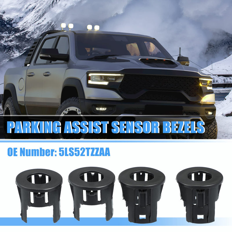 X AUTOHAUX 4PCS Parking Assist Sensor Bezels for Front or Rear Bumper for Dodge for Ram 1500 2014-2018 Backup Parking Aid Sensor Retainer Bracket for Ram 1500 Classic 19-21 Replace 5LS52TZZAA