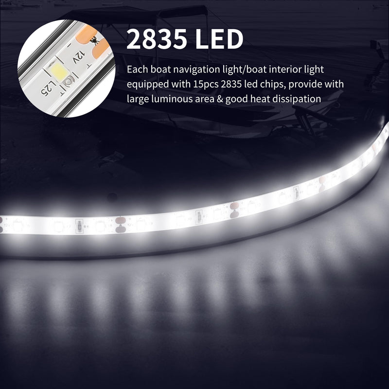 RVZONE LED Boat Interior Lights, Boat Led Strip Lights Marine Waterproof Marine Lighting Strip Night Fishing Lighting for Pontoon, Dinghy, Kayak, Yacht,4 Pcs, White White/11.8 inch/4 Pcs