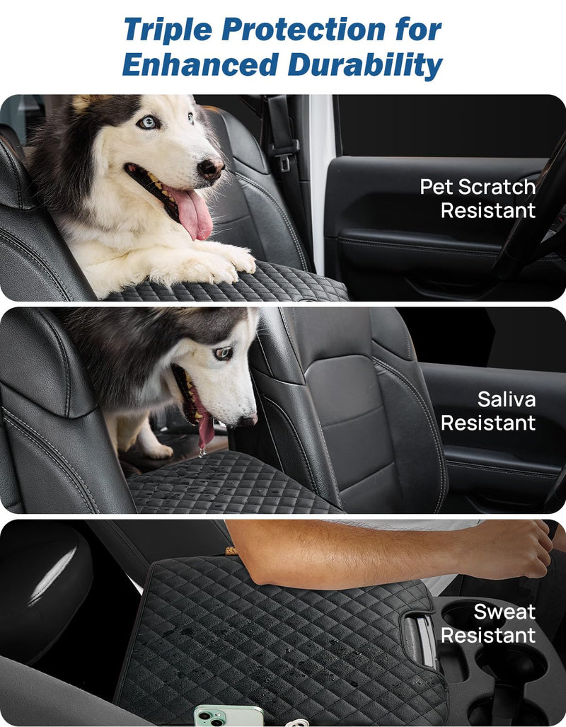 JOYTUTUS Center Console Cover Compatible with 2013-2018 Ram 1500 & 2013-2025 Ram 2500/3500/1500 Classic Model Jump Seat, Leather Arm Rest Armrest Cover for Car, Middle Console Cover Lid, with 2 Pocket Jump Seat Console 2013-2025 Ram