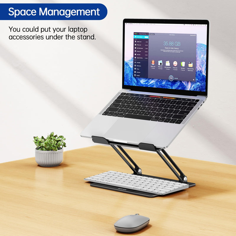 BESIGN LS10 Aluminum Laptop Stand, Ergonomic Adjustable Notebook Tablet Stand, Computer Holder Compatible with Air, Pro, Dell, HP, Lenovo More 10-14" Laptops, Black A-Black