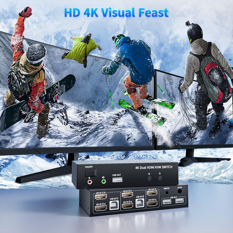 BolAAzuL 2-Port HDMI USB KVM Switch 4K@60Hz, Dual-Port USB 2.0 HDMI 2.0 KVM Switcher 2X2, Keyboard Mouse Peripherals Switcher KVM HDMI USB 2 in 2 Out for 2 PCs 2 Monitors