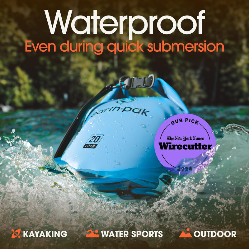 Earth Pak Waterproof Dry Bag - Roll Top Waterproof Backpack Sack Keeps Gear Dry for Kayak with Waterproof Phone Case 30L Light Blue