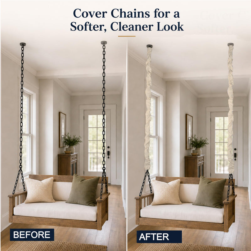 Fabric Zipper Cord & Chain Cover, Decorative Cable Management,2 Beige 6ft | 2 pack,2.6ft/4ft/6ft available