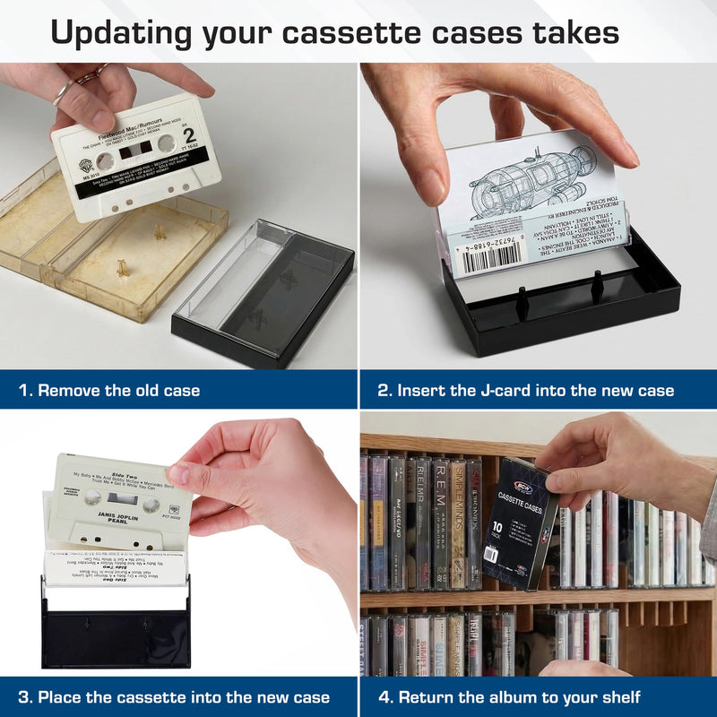 BCW Cassette Tape Cases – 10 Pack (Black) | Replacement Audio Cassette Cases | Protect & Store Standard Cassette Tapes | Durable Plastic Storage for Music & Blank Tapes Black