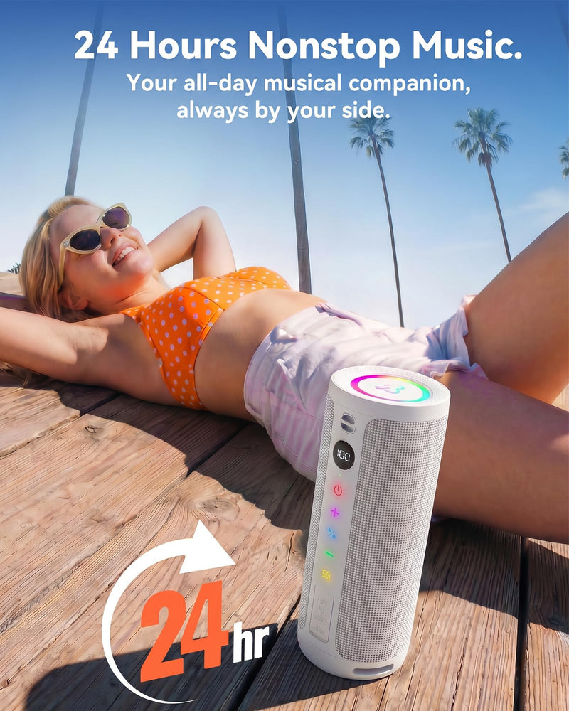 BassBloom Roar 3 Portable Bluetooth Speaker,20W Powerful Sound with Deep Bass,IPX6 Waterproof,24H Playtime,Bluetooth 5.4,RGB Lights,Wireless TWS Pairing (White)