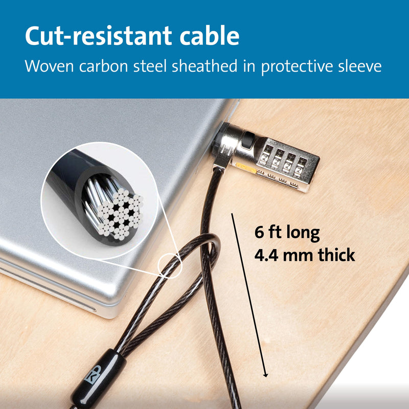 Kensington Combination Cable T-Bar Standard Lock Slot for Laptops, Resettable 4 digit password with 6 Foot Cable, K64673AM Original Cable T-Bar