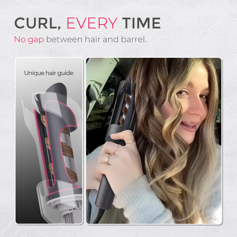 TYMO Hair Curler Automatic Rotating - CURLPRO, Curling Wand, Gray 1 inch | Ceramic Coating, Anti-Scald Curling Iron, Portable 500 Million Ionic, Dual Voltage, Beach Waver, Lightweight for Travel Metallic Gray