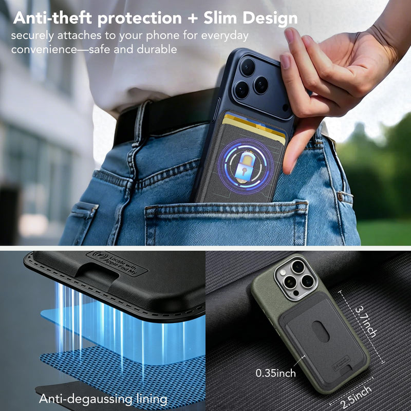 IKT for Magsafe Wallet, Work with Apple Find My Tracking, Strongest Magnetic Leather Card Holder Wallet for iPhone 17/16/15/14/13/12 Pro Max Air Plus, Wireless Charging, 3-Cards RFID Holder, Black Elegant Black