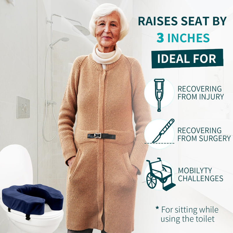 Raised Toilet Seat Cushion – High-Density Foam Booster Pad for Elderly, Seniors, Disabled – Toilet Riser for Standard & Elongated Toilets – Commode Seat Cushion Non-Slip & Easy to Clean (3 inches) 3 inches