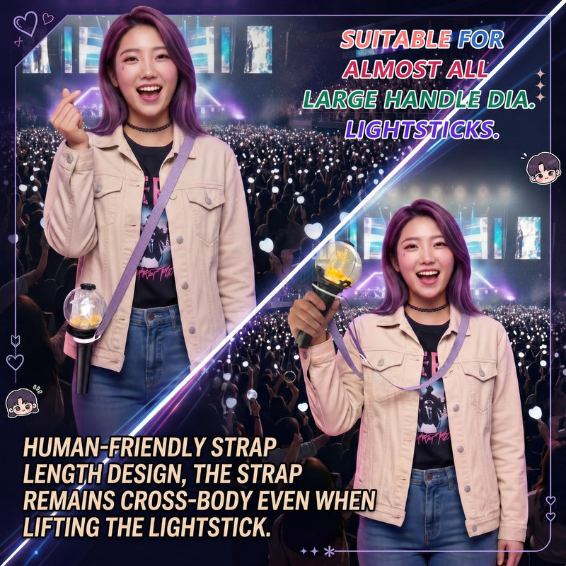 Kpop Lightstick Strap Lanyard - Adjustable K Pop Light Stick Crossbody Carrier Shoulder Strap, K-pop Body Carry Event Strap, Star Accessories Concert Essentials Merch for Display Idol Fans Large Hole ( Dia. 1.38" ) Purple
