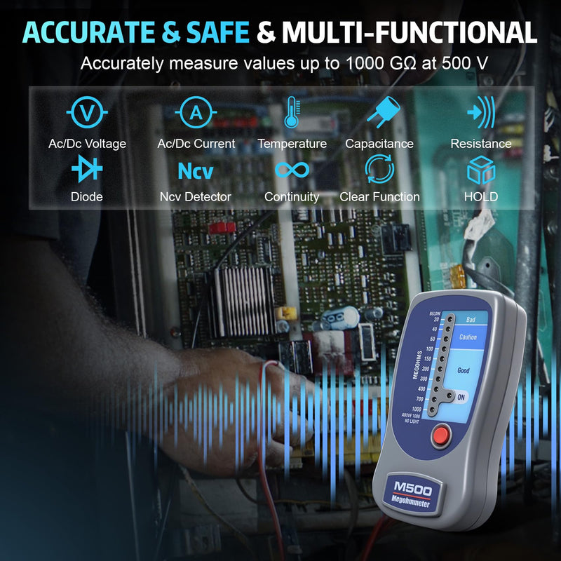 M500 Megohmmeter, Compatible with Supco M500 Megohmmeter, 500 Volts Megohmmeter, M500 Megger Tester Measures Up to 1000 Megohms, Ideal for HVAC Compressor Tester and Home Improvement Use