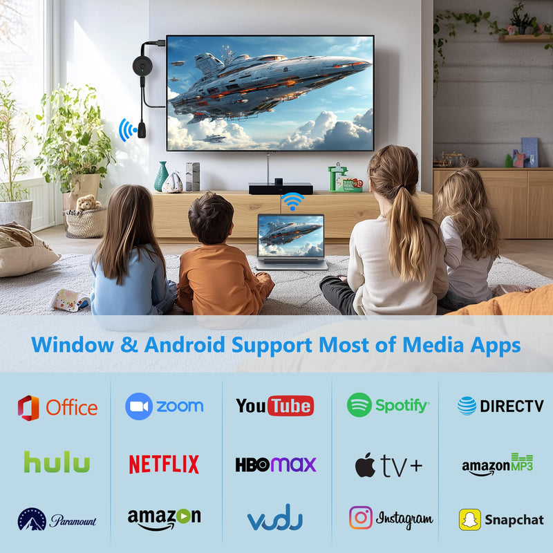 2026 Wireless HDMI Display Adapter 4K, Portable WiFi Casting Dongle, Screen Mirror Video/Audio for Phone, Pad, Android, Tablet, Laptop, Windows to TV/Monitor/Projector, Miracast, Airplay, DLNA 18cm Grey