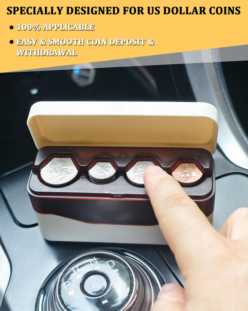 Coin Holder for Car Change Organizer Larger Capacity, Compatible with Coins of Different Size, Universal Storage Coin Money Dispenser Fit for Most Vehicle Truck Accessories Transparent Brown White 1-PACK TRANSPARENT COFFEE MILK