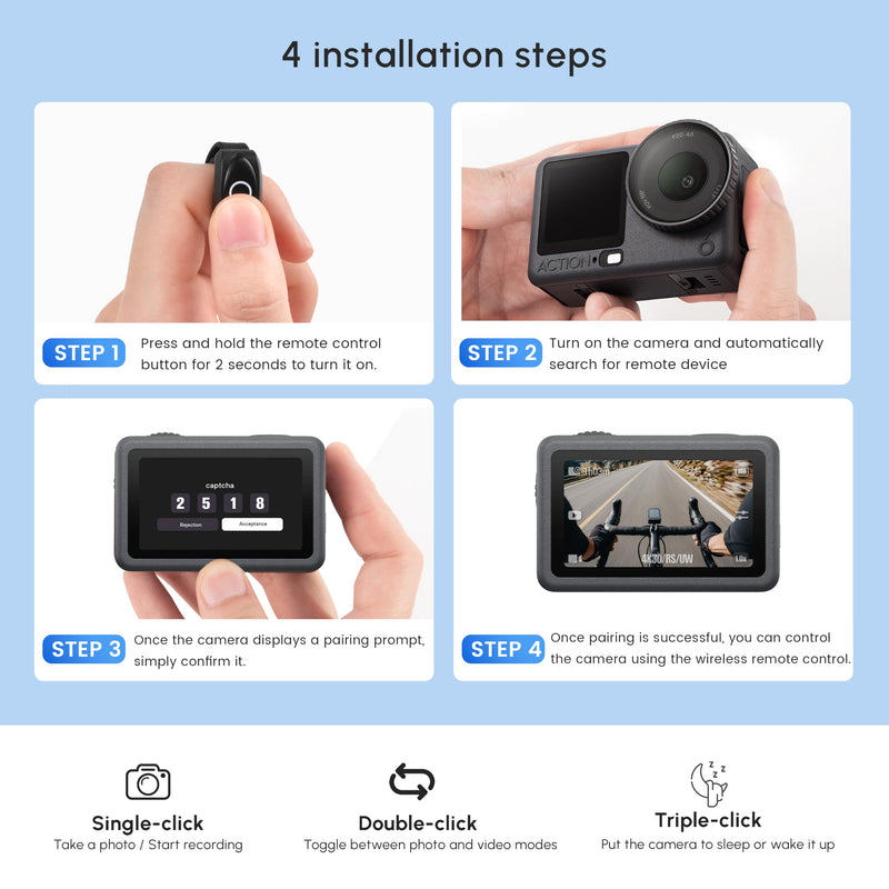 Wireless Remote for DJI Controller Ring Shutter Action 5pro/6/4 Accessories | Finger Mini Camera Bluetooth Snapshot Wake-Up Control Waterproof Magnetic Charging for Fingertip Bike Handlebars Fishing Rods