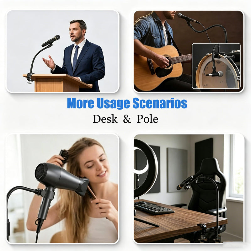 Kereal Microphone Stand Arm Gooseneck 22” Extender Mic Clip With 1/4" to 3/8" Adapter Mount & Metal Crab Clamp,Mic Holder For Podium,Kick Drum,Compatible with Fifine,Shure,Blue,Snowball,AT2020,Razer