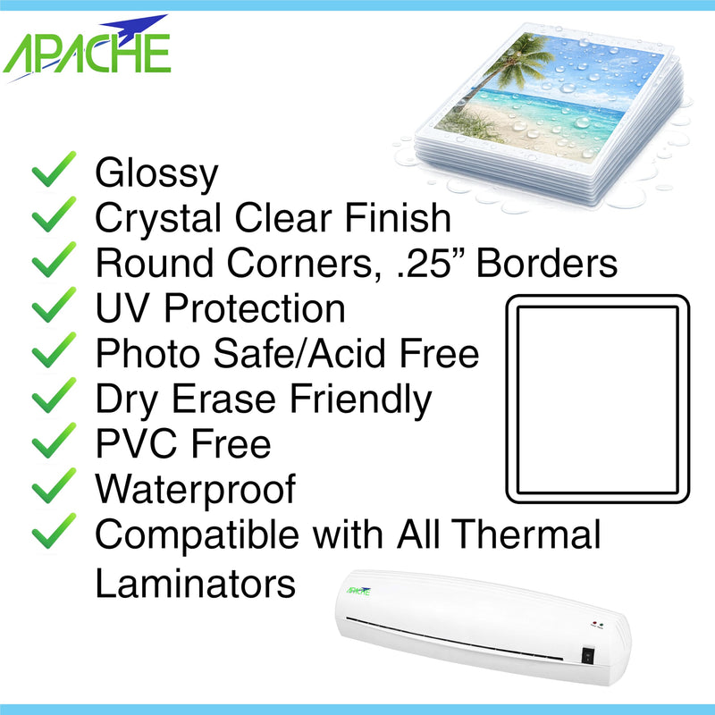 Apache Letter Size Laminating Pouches, 13 Mil, 5 Pack, 9x11.5" | Seals In 10mil Laminator, Holds 8.5x11 Inch Projects, Thermal Laminating Sheets, Clear, Round Corners, Elite Specialty Line