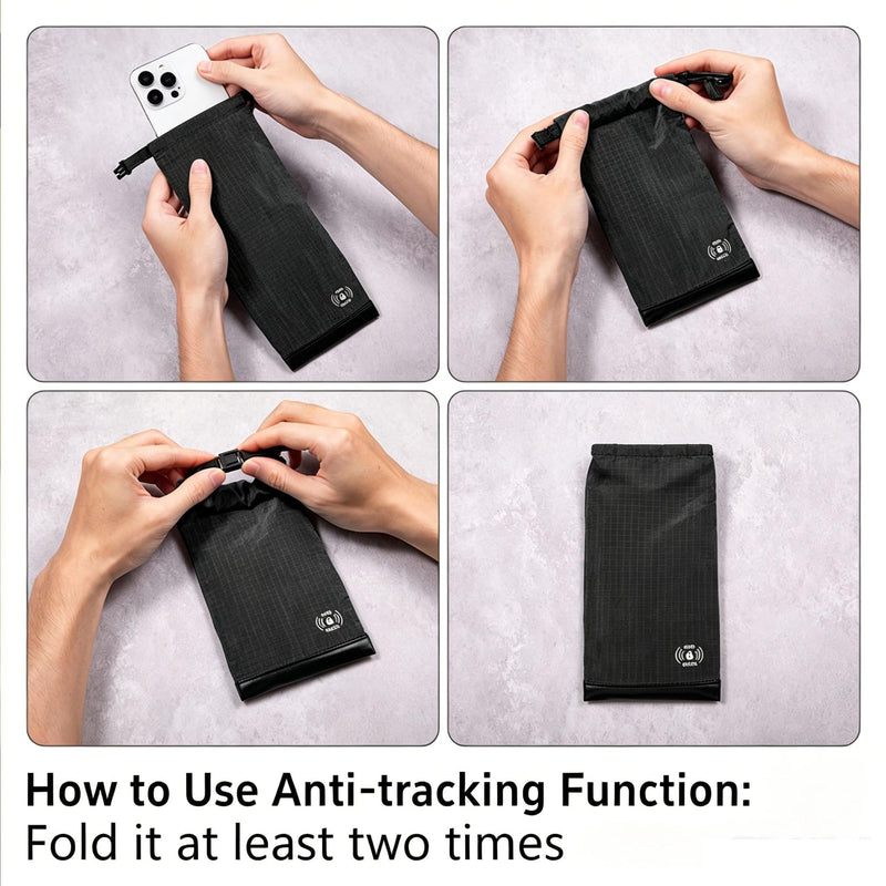 RFID Blocking Phone Pouch,5 RFID Card Sleeves &1 Tool Card Carabiner, Blue | Made of lightweight nylon, it blocks GPS signals to prevent tracking and data theft for privacy protection.