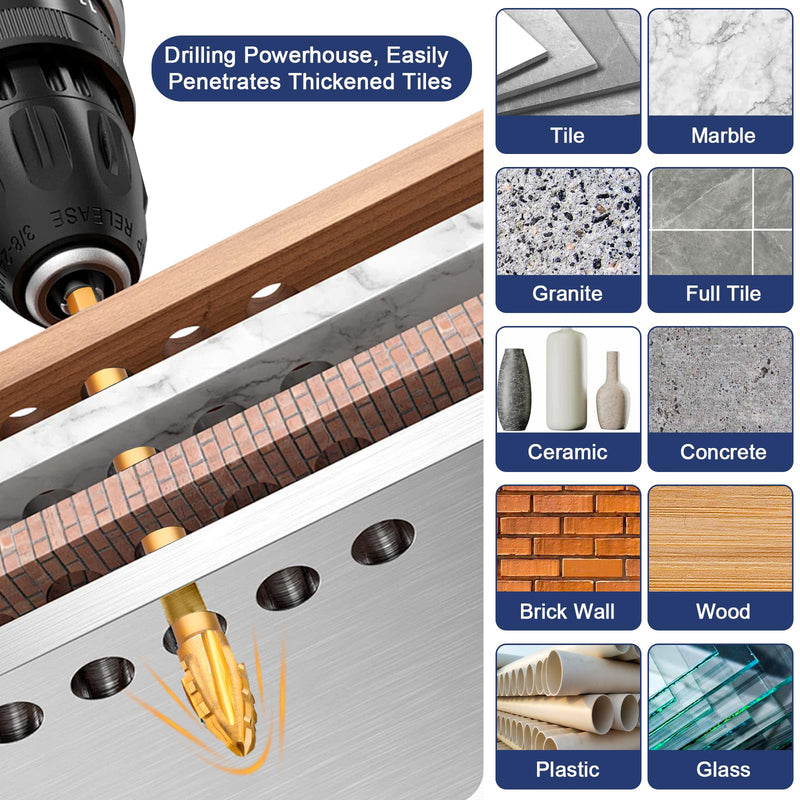 HPHOPE Upgraded 5/16" Four-Flute Eccentric Drill Bit Set 10Pcs, New Hex Shank Ultra-Hard Carbide Triangle Drill, Multifunction Masonry Drill Bits Set, Four-Edged Serrated Concrete Drill Bit Set 10Pcs 5/16", 10Pcs