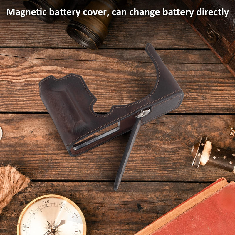 MUZIRI KINOKOO Half Case Compatible for Panasonic Lumix DC-S9 Camera, Genuine Leather Protective Cover for Lumix S9 Mirrorless Camera - with Opening Bottom and Hand Grip Design - Coffee