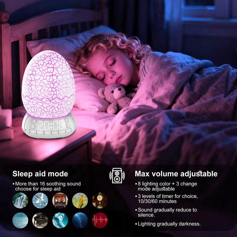 2th Generation Dragon Egg Digital Clock Ok to Wake Up Alarm Clock with Night Light / 20 Lullaby White Noise/Bluetooth Speaker, Illuminated Button Control Colors Volume Brightness Art Deco-Dragon