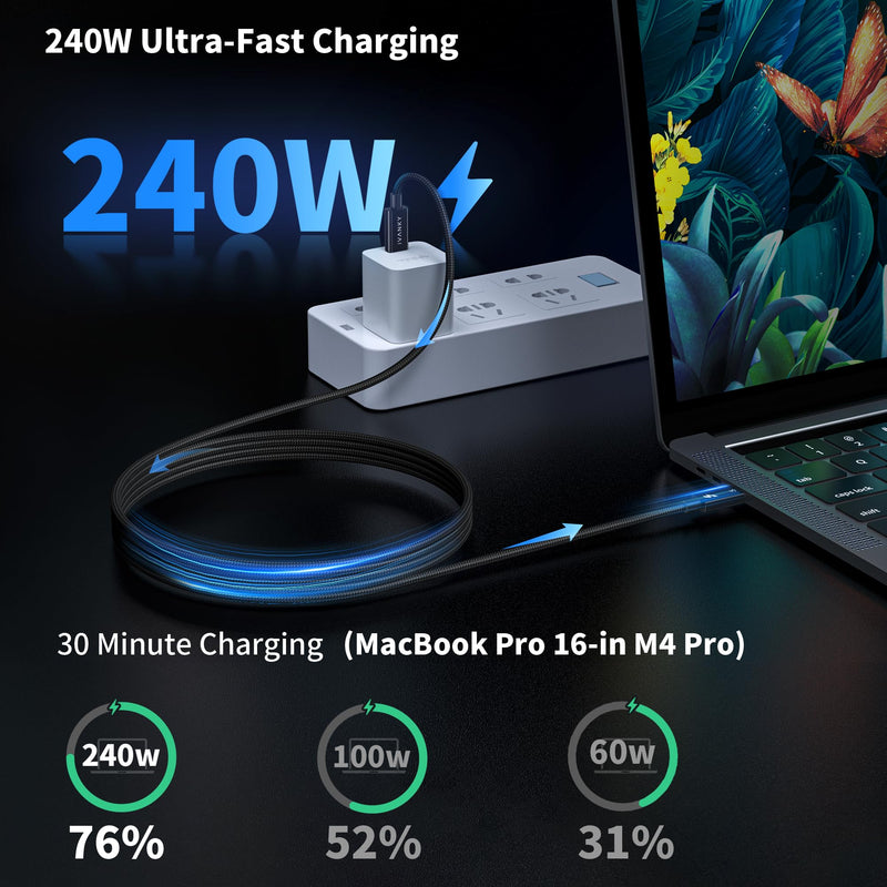 IVANKY | Intel Certified | Thunderbolt 5 Cable 3.3ft, up to 120Gbps and 240W, Premium Braided Thunderbolt Cable 80Gbps, Compatible with Thunderbolt 4/3, USB4, MacBook M5 Pro, iPhone 17/16/15-3.3FT 3.3 FT TB5-1 Pack Black