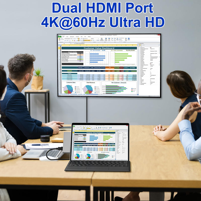 Surface Pro 9/10/11 Docking Station - 8-in-1 Triple Display Surface Pro 9/10/11 Accessories Adapter with Dual HDMI 4K, 1x USB C (100W, 40Gbps), 2x USB 3.0, SD/Micro SD Card Reader and 3.5mm Audio Jack Silver