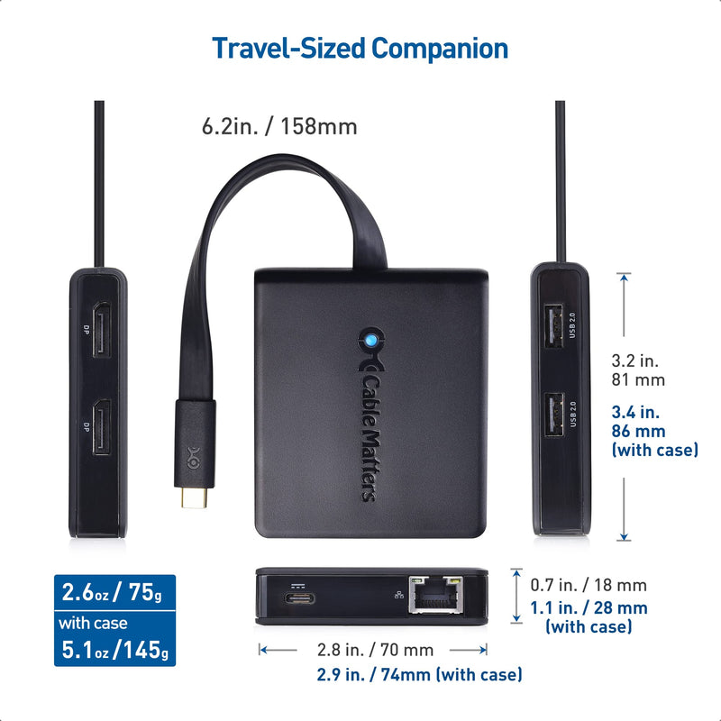 Cable Matters Dual Monitor USB C Hub (USBC Dock) with Dual 4K DisplayPort, 2X USB 2.0, Ethernet, and 60W Charging - Thunderbolt 4 / USB4 / Thunderbolt 3 Port Compatible for Windows and Linux.