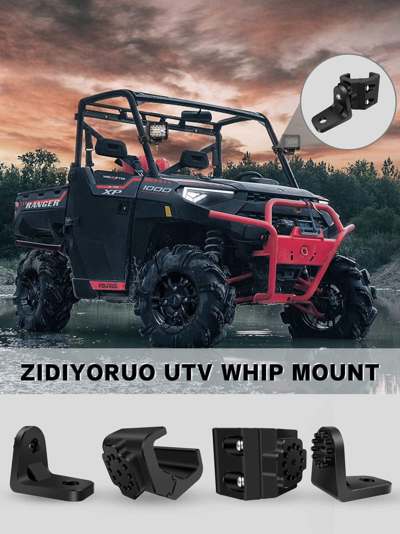 UTV Whip Mount for Polaris Ranger, 2PCS Heavy-Duty Whip Light Mount for Polaris Ranger General Can am Defender Commander 2021+ Maverick Trail/ Sport Work for Pro-fit Cage (Black, 2)