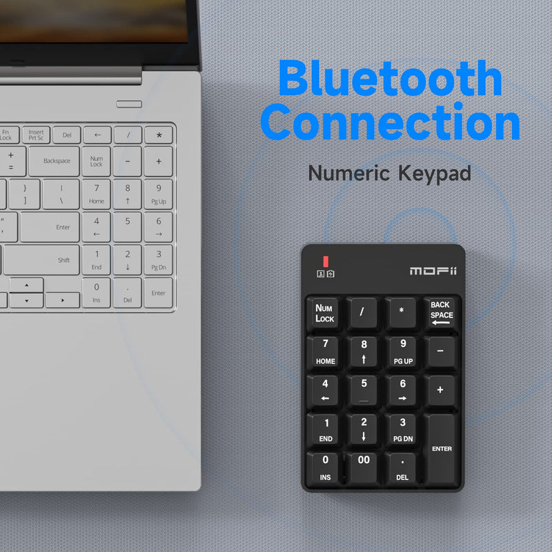 MOFII Bluetooth 5.1 Number Pad Wireless Numeric Keypad Silent 19 Keys USB Keypads, Portable Financial Accounting Numpad 10 Key for Laptop/Notebook/Surface Pro/PC - Black Bluetooth Ink Black