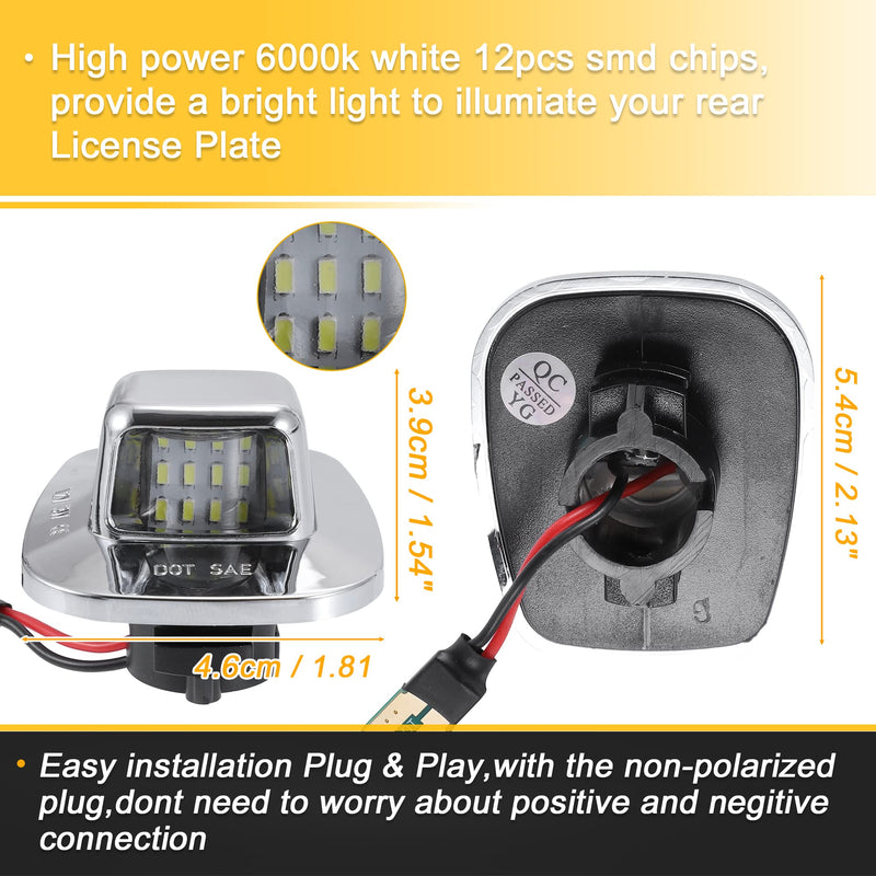 X AUTOHAUX 2pcs LED License Plate Light Lamp Assembly Silver Tone for Chevy C1500 C2500 C3500 1988-2000 6000K White