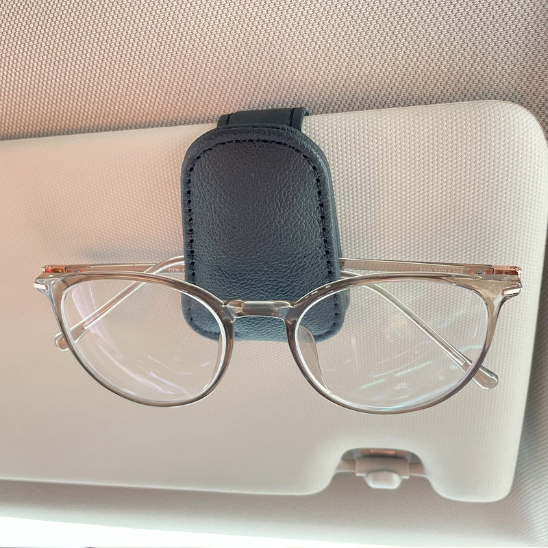 KIWEN Sunglasses Holders for Car Visor, Magnetic Leather Glasses Eyeglass Clip for Car, Ticket Card Clip Sunglasses Mount, Car Visor Accessories Gadgets (1, Black) 1