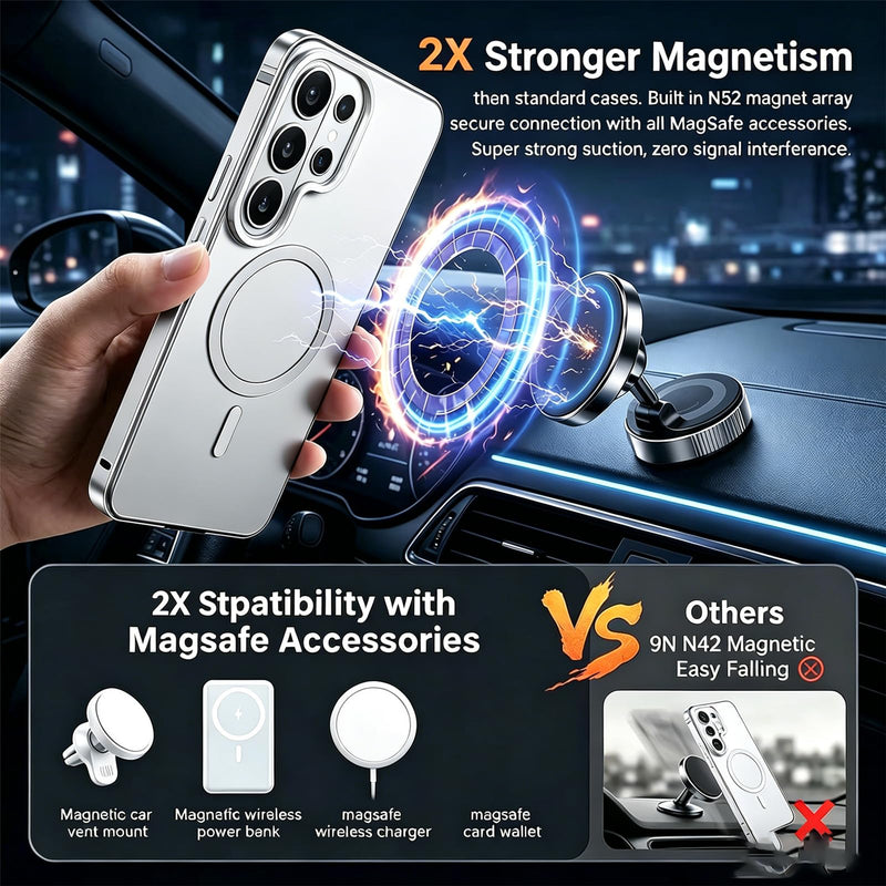Metal Magnetic Case for Samsung Galaxy S26 Ultra Case Compatible with MagSafe Slim Aluminum Bumper Anti-Scratch Lining, Original Metal Texture Military Shockproof Cover (White) White