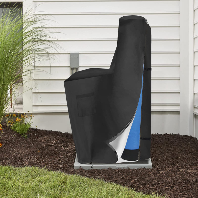 Bitubi Water Softener Cover with Split Zipper,Outdoor Water Softener Brine Tank Cover,Waterproof Anti-UV(64" H x 40" W x 16" D, Black) All Weather Protection 64" H x 40" W x 16" D(Black) Water Softener Cover (One-piece)