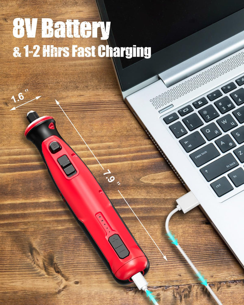 AVID POWER Cordless Rotary Tool 8V Rechargeable Grinding Tool for Dog Nail, 5 Speeds, 60 Pcs Accessories for Carving, Engraving, Sanding, Polishing and Cutting (Light Red) Light Red
