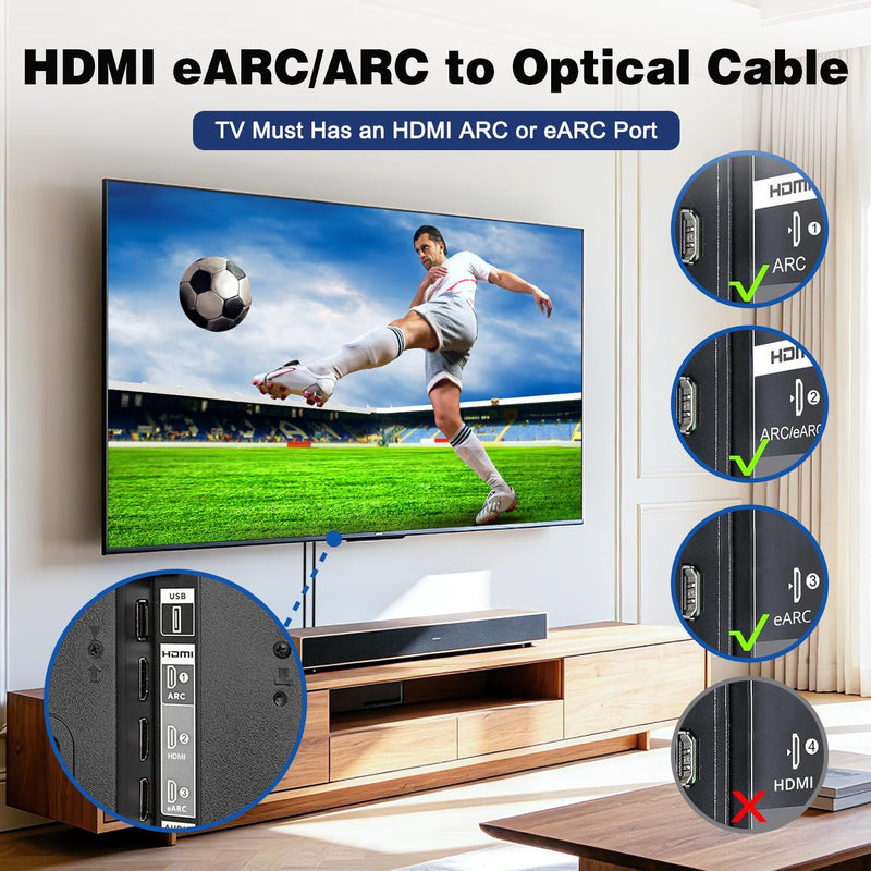 192KHz HDMI eARC/ARC to Optical Audio Converter | 1.8m/5.9ft HDMI eARC/ARC to Optical Cable, Support PCM2.0, Dolby 5.1, DTS, AC3, for TV to Soundbar Amplifier Speaker