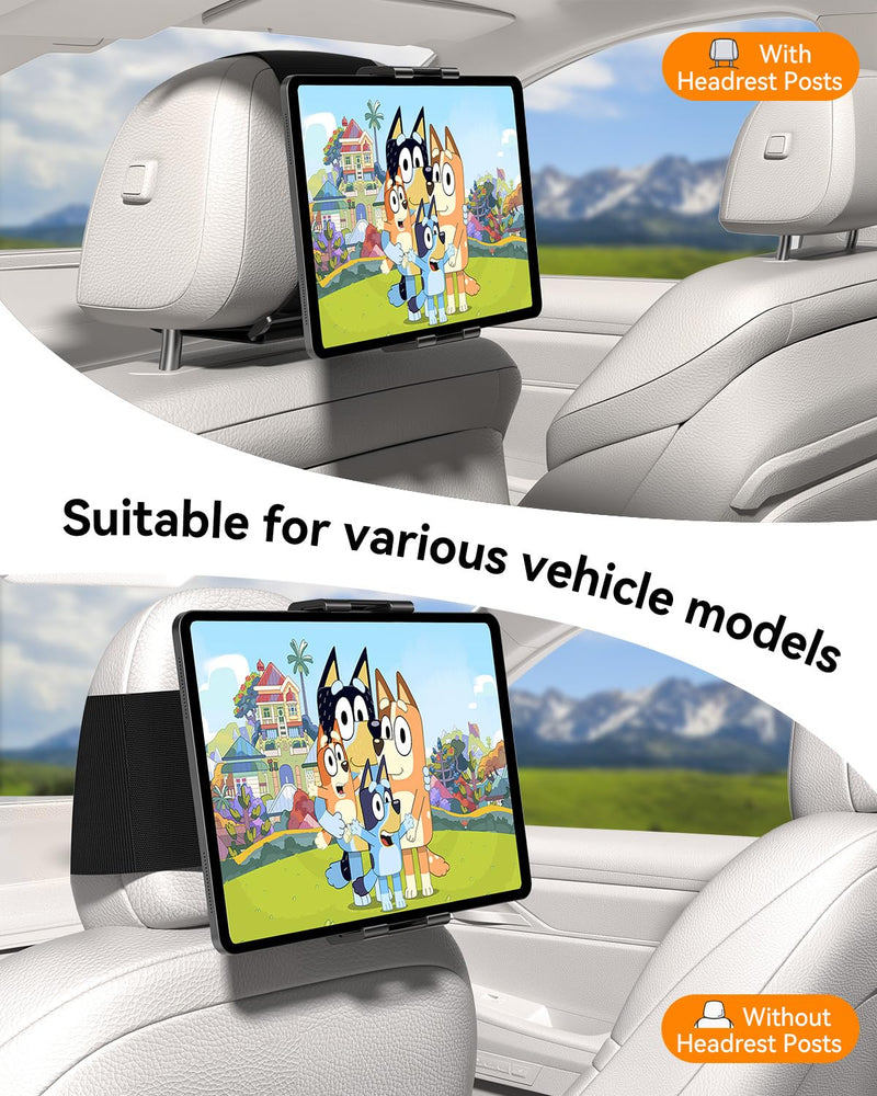 OHLPRO Tablet Holder for Car Headrest, 360° Rotating Tablet Mount for Back Seat with Velcro Strap, Tesla Model 3/Y, SUVs, Sedans & Minivans, Fits 5–13" iPad & Phones, Road Trip Essentials for Kids
