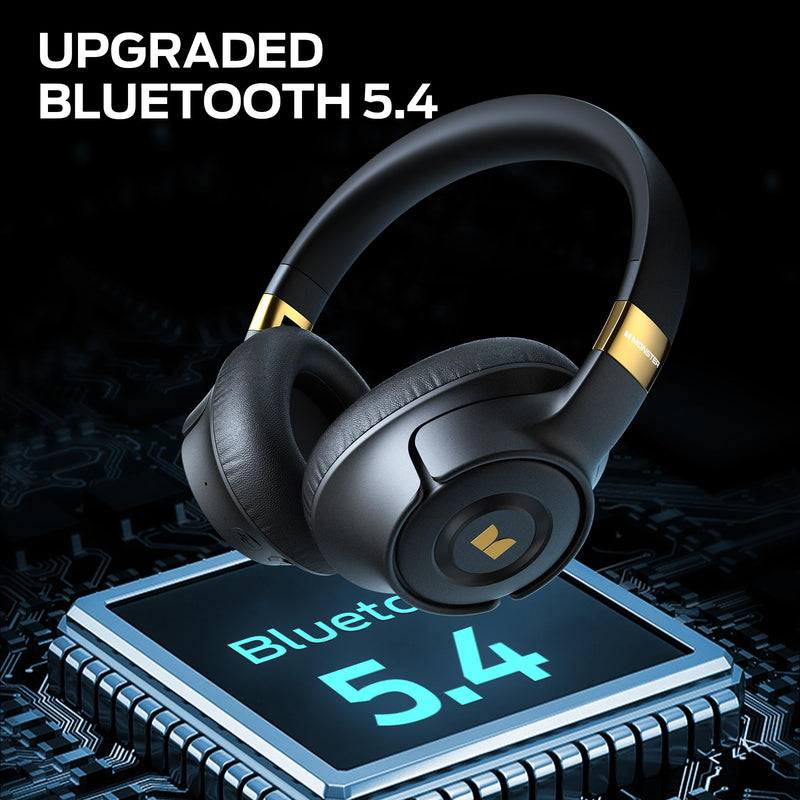 Monster Active Noise Cancelling Headphones, Wireless Over-Ear Bluetooth, 40H Long ANC Playtime, HiFi Audio, Big Bass, Deep Bass, Built-in Mic, Memory Foam Ear Cups for Home Black