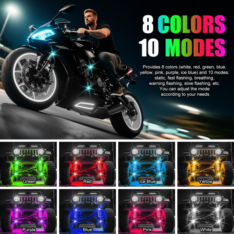 Wireless LED Lights for Car, Wireless Rock Lights with 8 Colors 10 Modes,Led Strobe Warning Light, Motorcycles, Boats, Camping, Bikes, Drones，Design in USA (4pcs Black) 4pcs