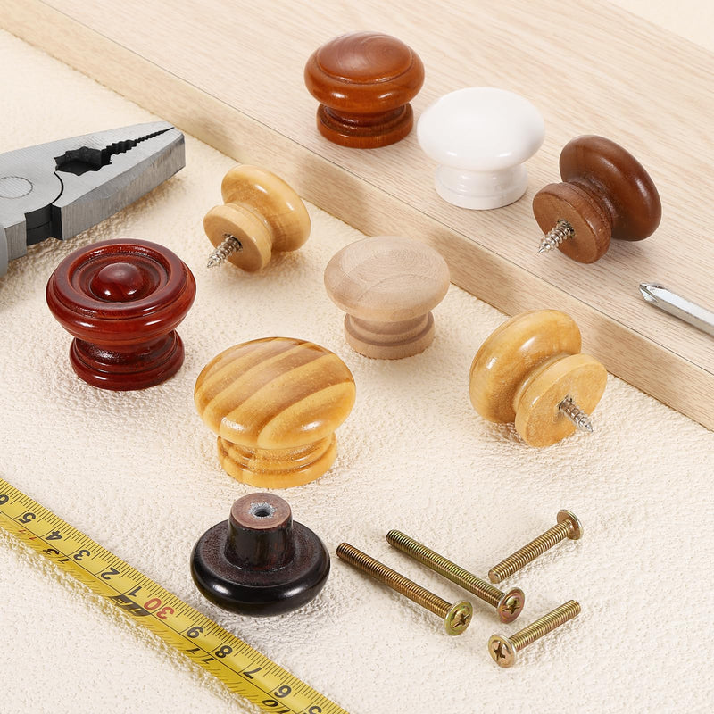 uxcell 8Pcs Round Wood Drawer Knob, 1.54" x 1.06" Self-Tapping Solid Wood Handle Round Cabinet Knob Mushroom Shape Wooden Knobs for Furniture Dresser Wardrobe, Wood Color 1.54" x 1.06"