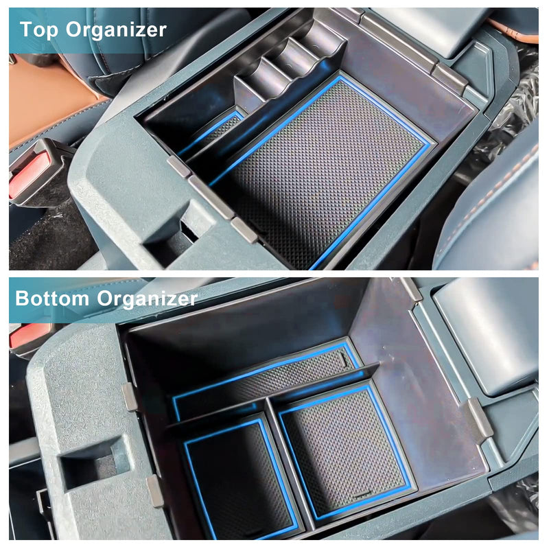 CDEFG for 2022 2023 2024 2025 Maverick Pickup Truck Center Console Organizer Tray 2022-2025 Maverick Armrest Trays Storage Box Coin Container 2022-2025 Maverick Truck Accessories, 2-Pack(Blue Trim) Blue Trim